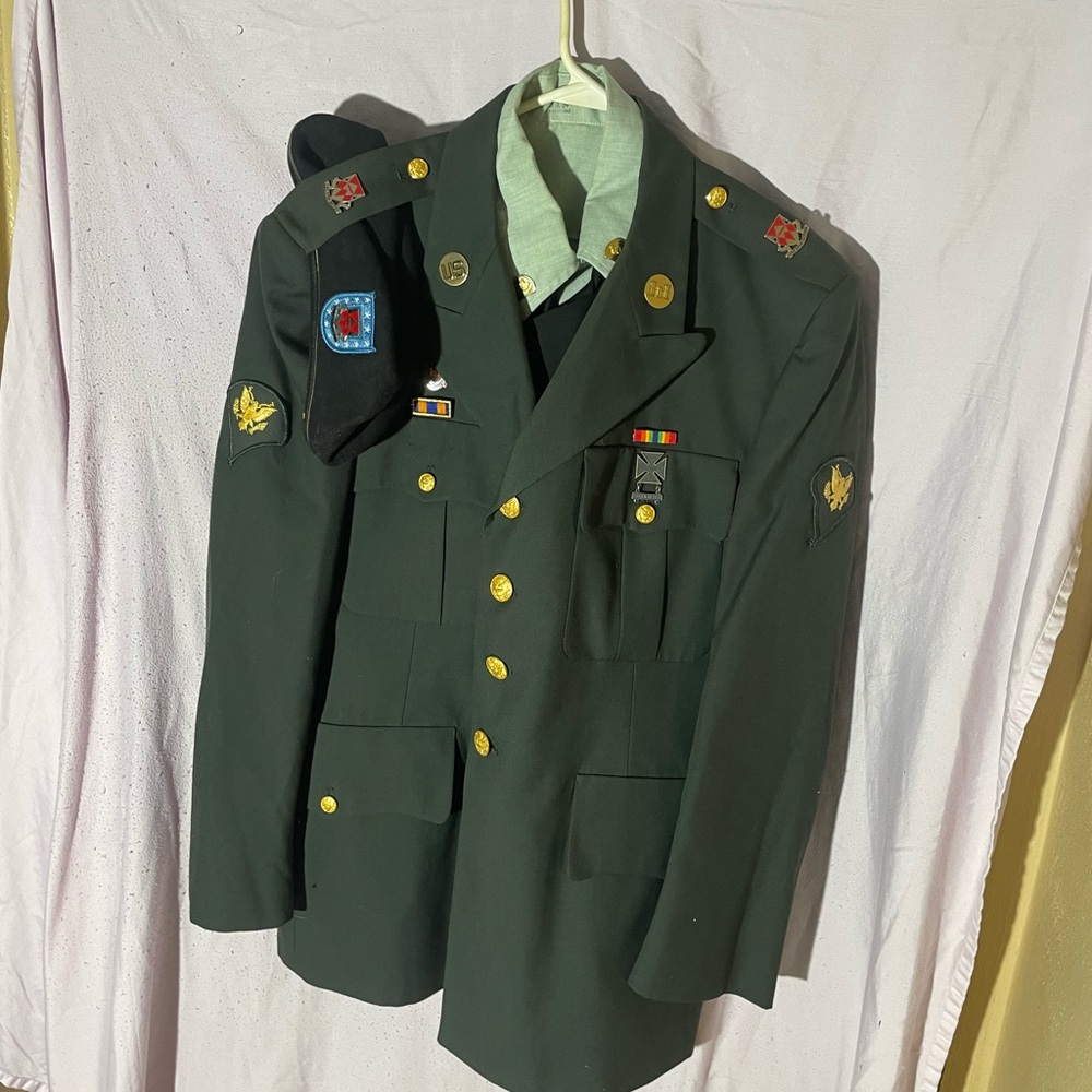 Men's Military Field Jacket with Patches - Olive Green